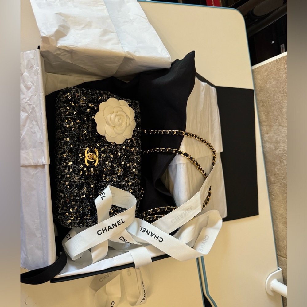 Chanel mini flap tweed sequins bag